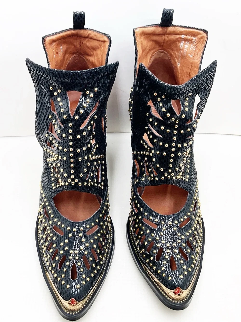 🆕{Jeffrey Campbell}Maceo Gold Studded Cutout Western Ankle Boots